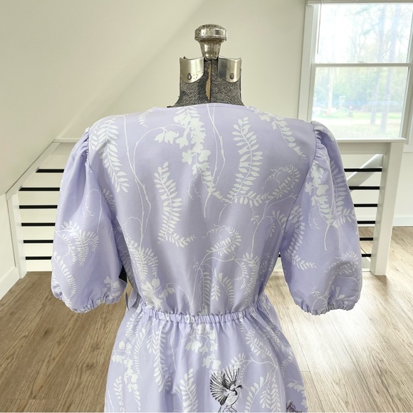 NWT S INC International concepts purple white garden puff sleeve dress w/pockets - Picture 7 of 9